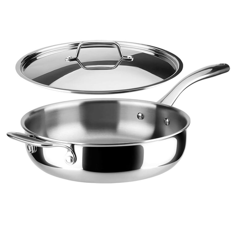 DELARLO Whole body Tri-Ply Stainless Steel 12inch Frying Pan With Lid, Oven  safe induction skillet,pots and pans set,Suitable for All Stove