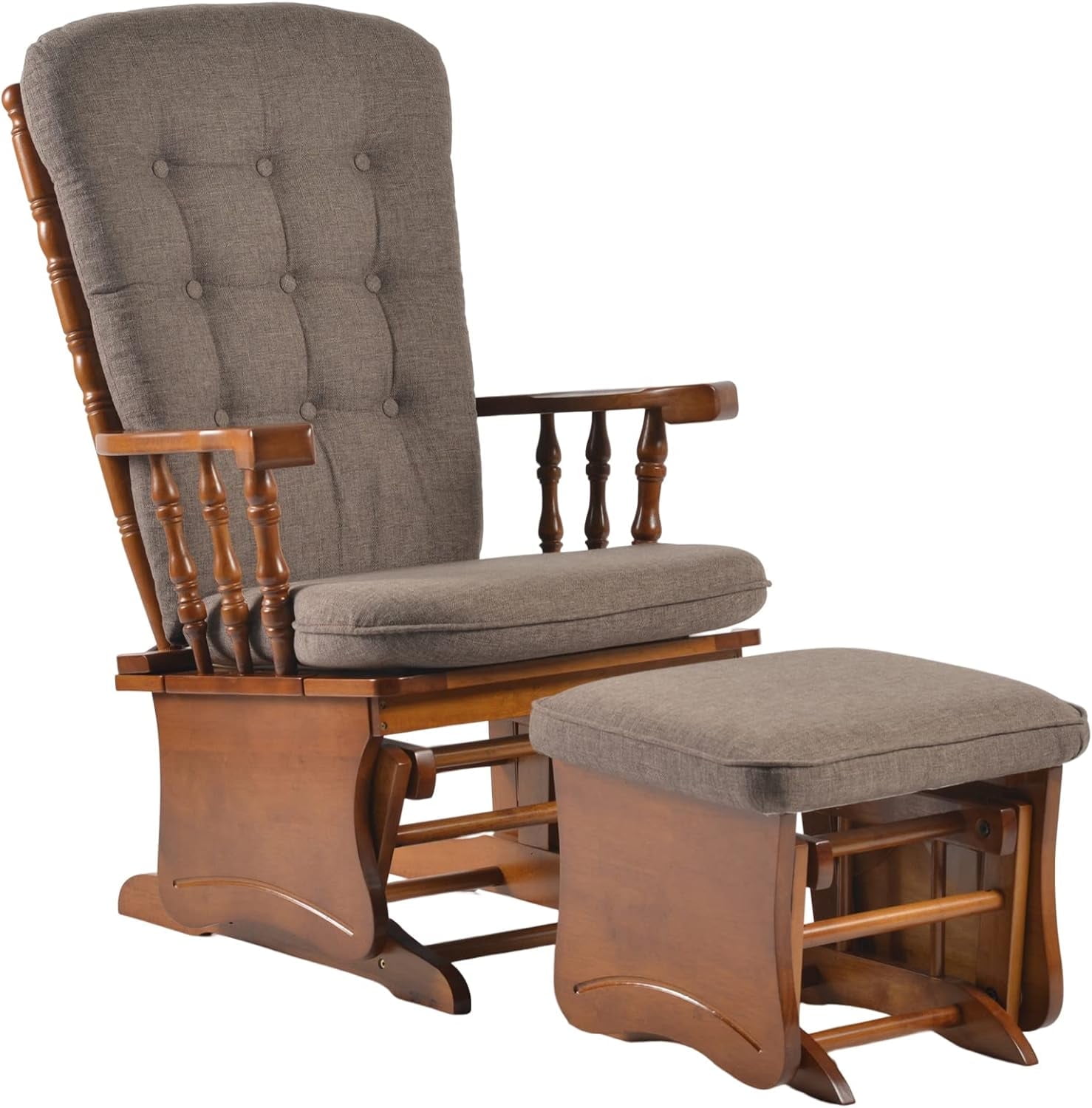 Dvasovio Nursery Collection Kids American Design Rubber Wood Glider Rocking Chair with Ottoman, Antique Brown