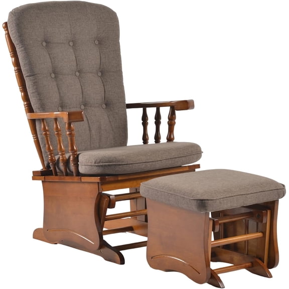 Dvasovio Nursery Collection Kids American Design Rubber Wood Glider Rocking Chair with Ottoman, Antique Brown