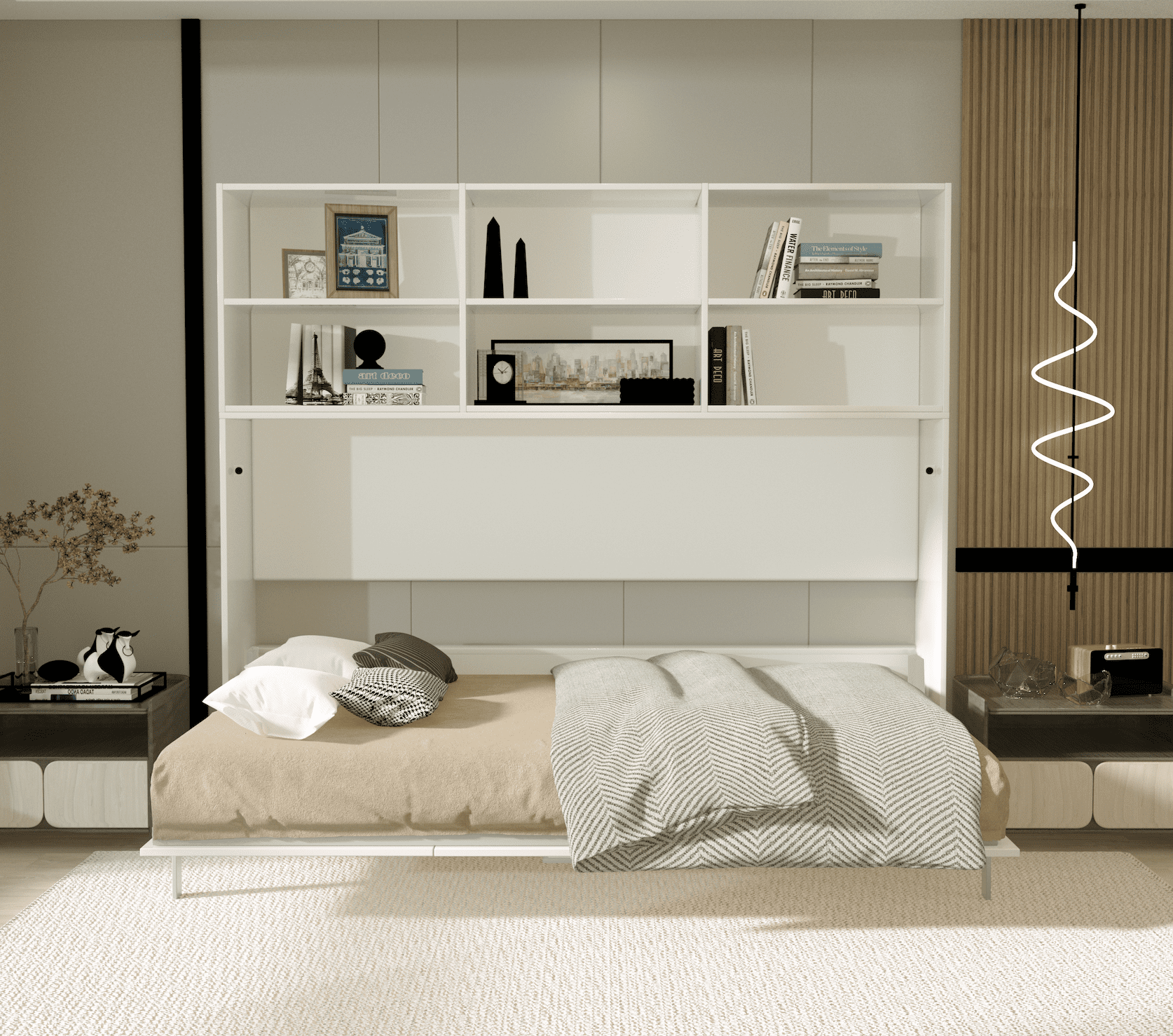 Dvasovio Twin Size Horizontal Murphy Bed with Shelf Storage for Bedroom or Guest room White Wall