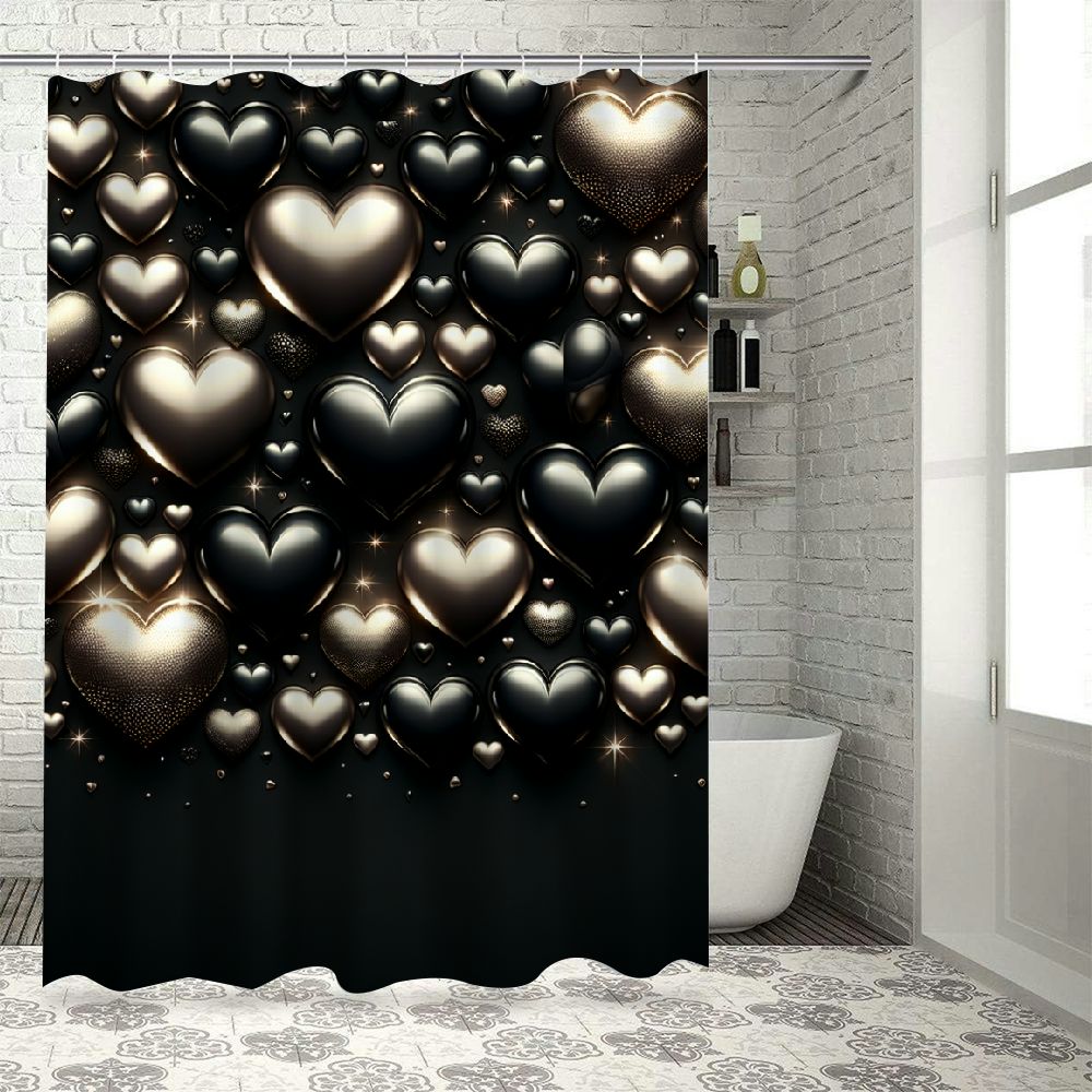 Dvbnli Black Hearts Romantic Valentines Day Shower Curtain Early 2000s