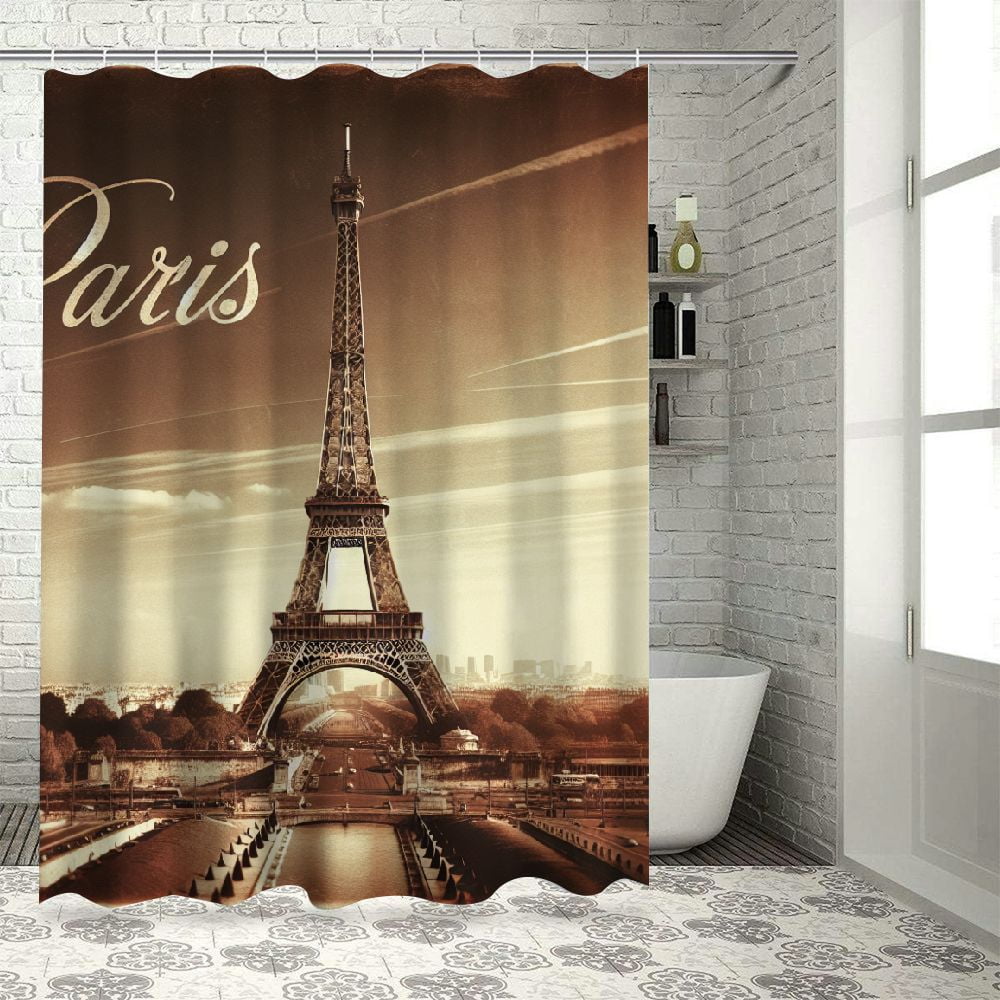 Dvbnli Eiffel Tower Shower Curtain Modern City Paris Themed Fabric ...