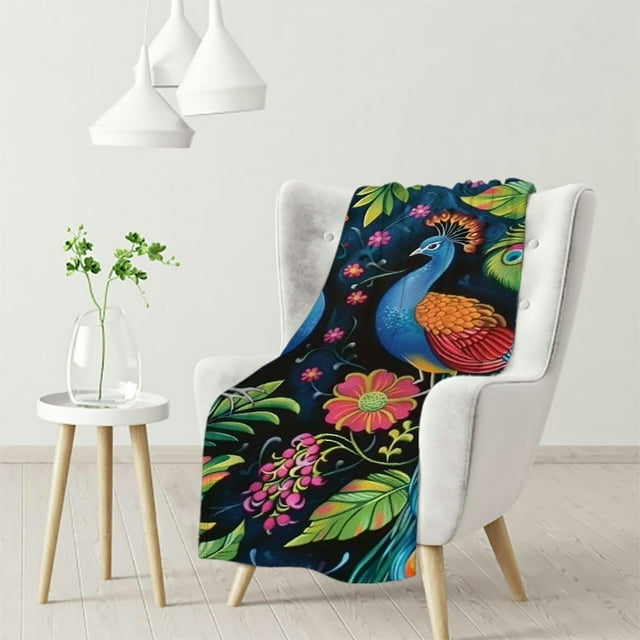 Dvbnli Elegant Animal Flannel Fleece Blanket, Flower Throw Blankets