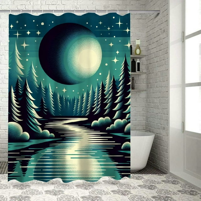 Dvbnli Forest Shower Curtain Lakes Mountain Shower Curtain Starry Night