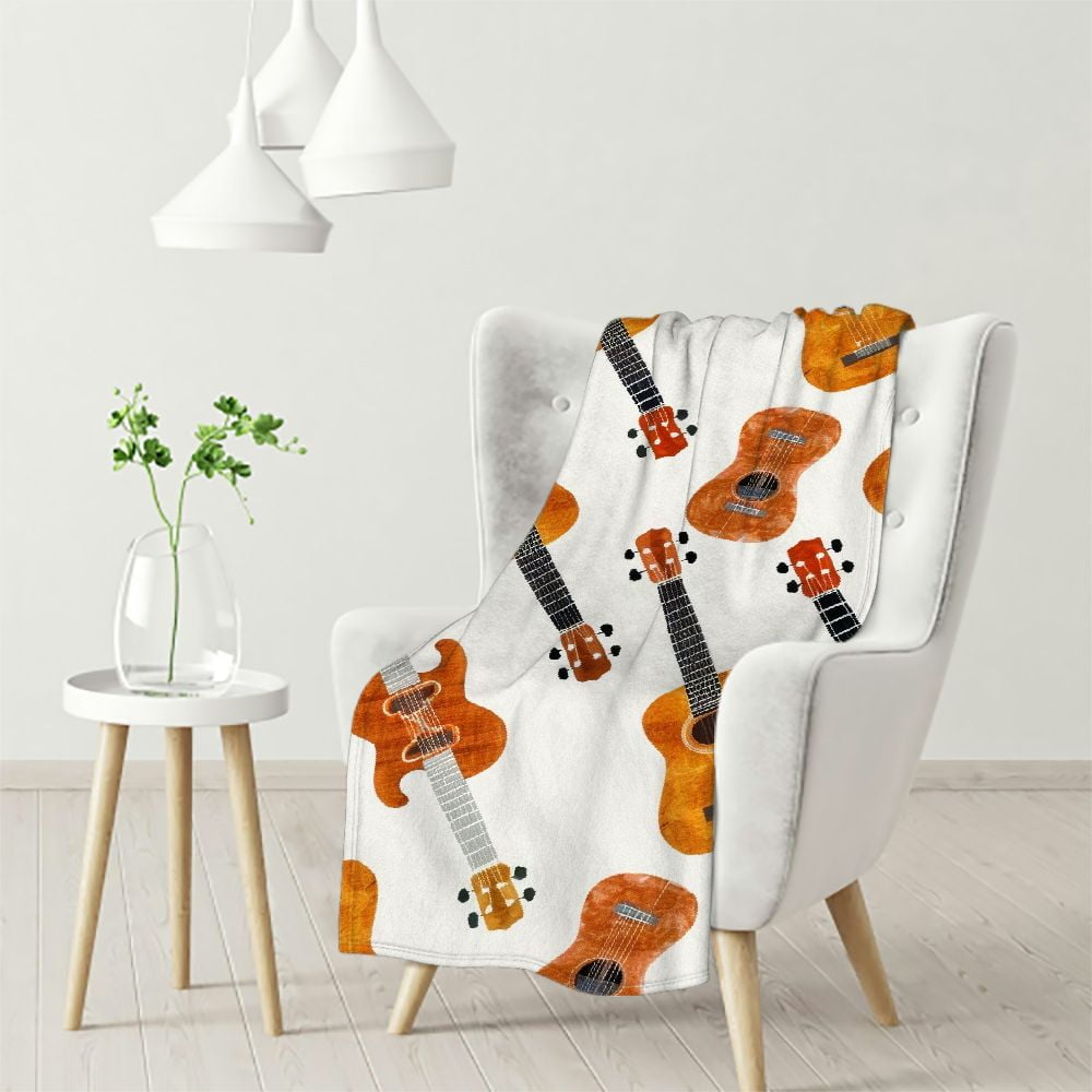 Dvbnli Guitar Throw Blanket,Ukulele Hawaiian Guitar with Brown Wood