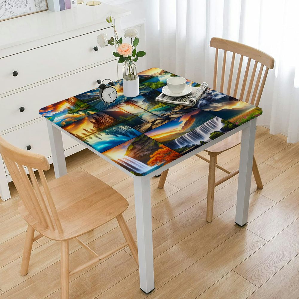 Dvbnli Landscape Square Tablecloth, Ocean at Sea Sunset Washable Spill