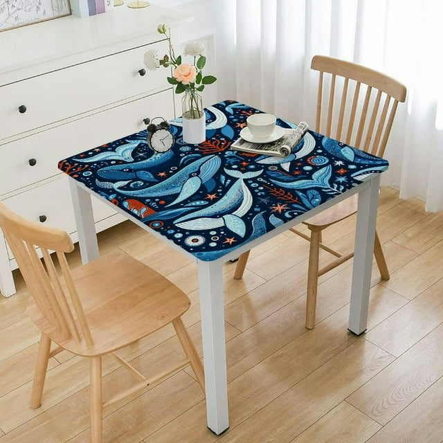 Dvbnli Square Fitted Tablecloth, Ocean Turtle Tropical Fish Washable
