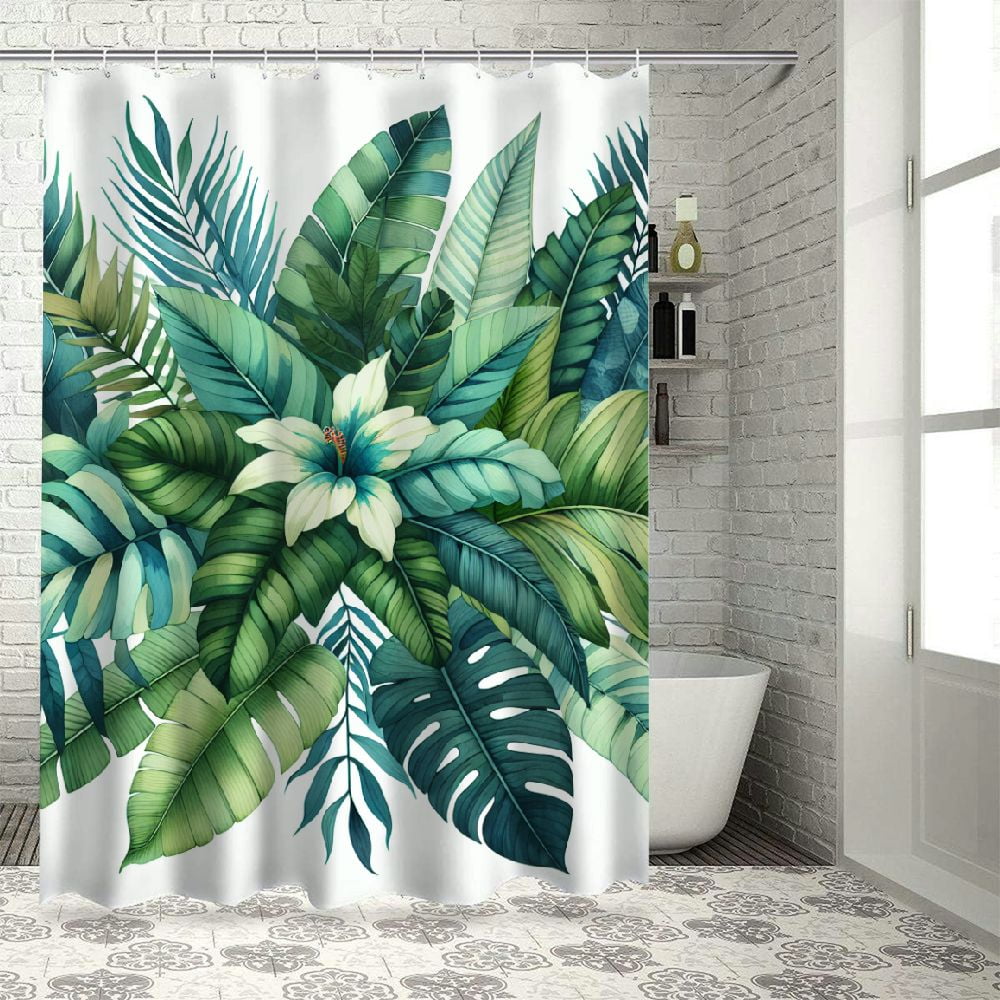 Dvbnli Tropical Banana Leaves Shower Curtain Green Leaf Wild Plant Art ...