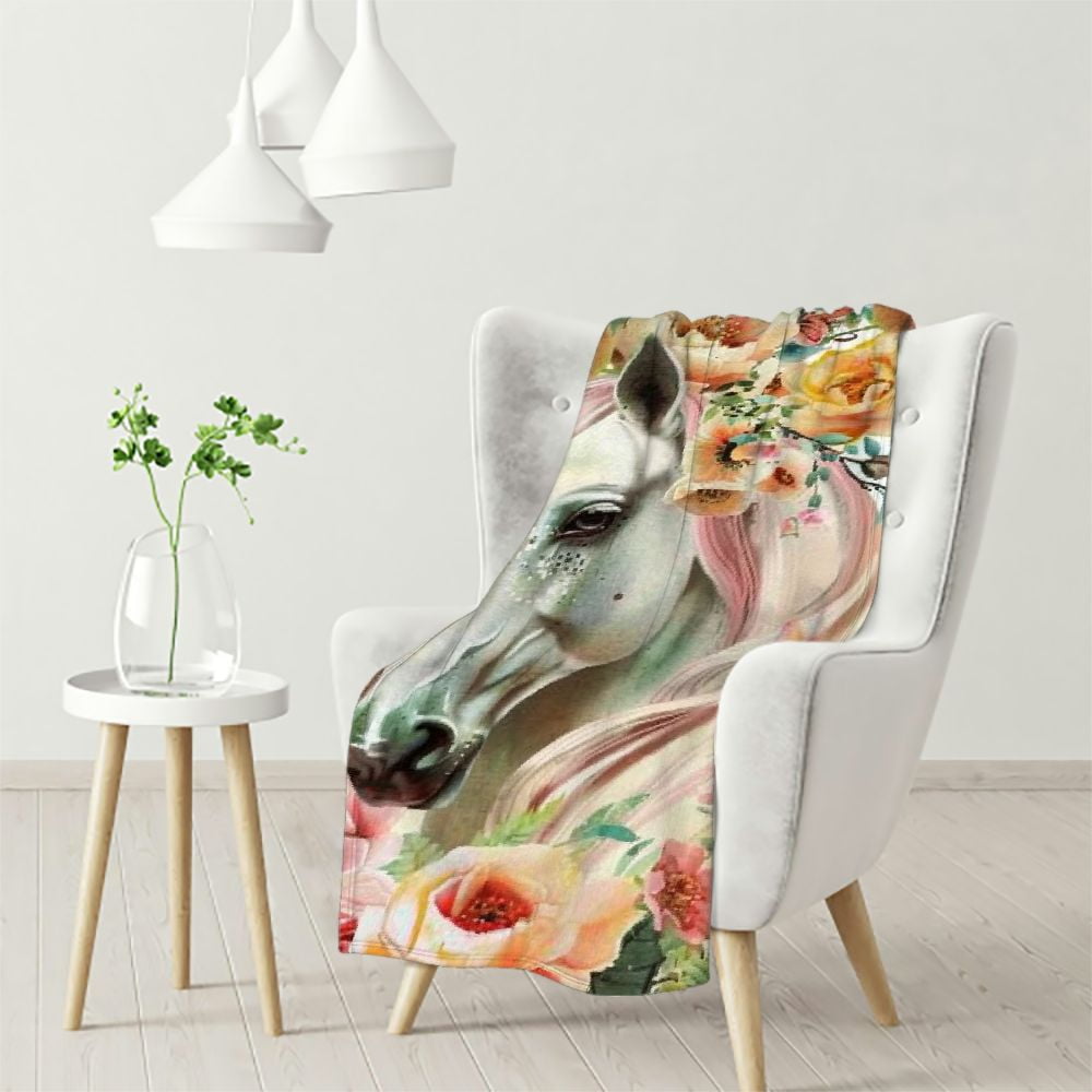 Dvbnli Unicorn Throw Blanket Cute Animal Unicorn Head with Flower Floral Crown Leaves Throw Blanket Flannel Home Decorative Soft Cozy Blankets for Adults Sofa White Walmart