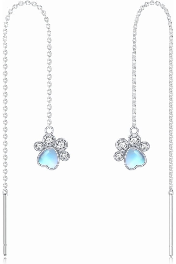 925 Sterling Silver Moonstone Long Chain Earrings Hummingbird/Cat/Clover with June Birthstone Threader Earrings for Women