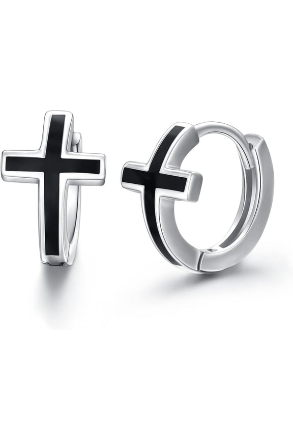 Cross Huggie Earrings Sterling Silver Hypoallergenic Cross Hoop Earrings for Men Women