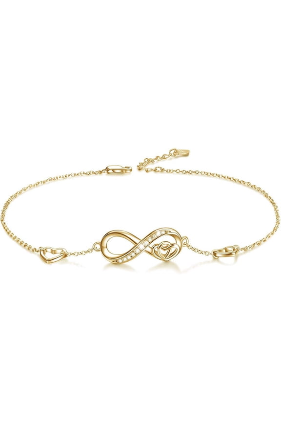 Infinity Heart Ankle Bracelet with Diamond Cut Cubic Zirconia CZ Sterling Silver Jewelry for Women S925 Adjustable Foot Anklet Large Bracelet Dainty Jewelry Idea