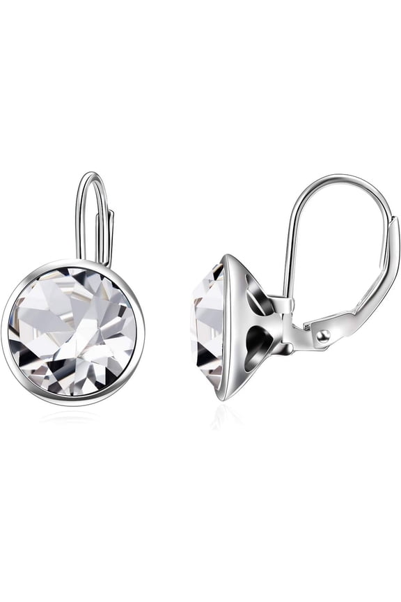 Sterling Silver Bella Earrings Embellished with Crystals from Austria, Hypoallergenic Pierced Leverback Cushion Cut Earrings, Fine Jewelry Gifts for Women