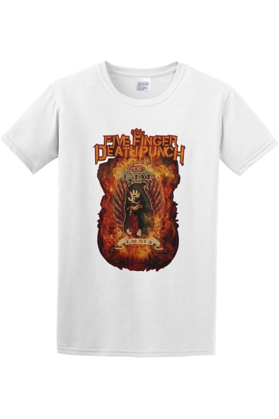 Men's Cotton Shirt Finger Death Punch Burn in Sin Graphic Merch FFDP 5Fdp Crew-Neck t-Shirt White