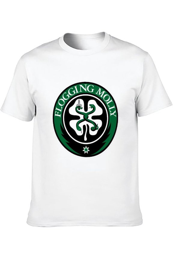 Men's Cotton Shirt Flogging Molly Logo Button Closure White