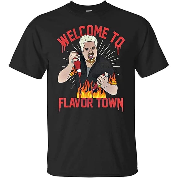Dvecvbdg Men's Guy Fieri Welcome to Flavortown Funny Unisex Cool T-Shirts Black