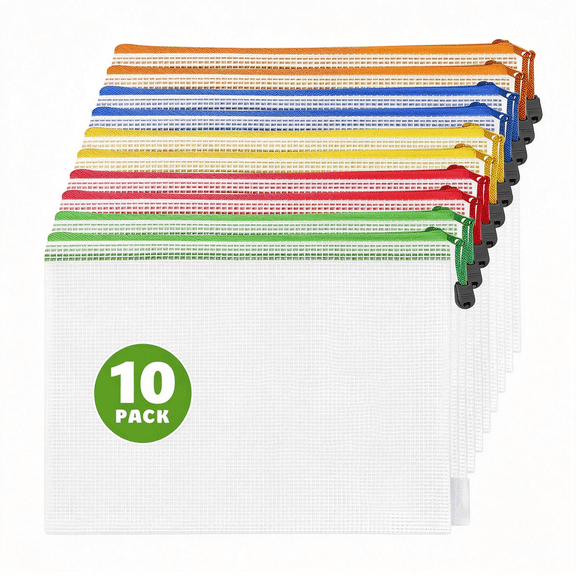 Dvjoy 10 Pack Mesh Zipper Pouch Bags 11*15 inch - Plastic Zipper Pouches for Organizing - Document Bags With Zippers - Letter Size Zippered Pouch - Document Pouches With Zippers