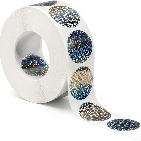 Dvjoy 1000 Pieces Scratch Offs Sticker DIY Holographic Circle Stickers Round Silver Hologram Glitter Labels Make Your Own Scratch Card Gift for Office Party Games,1 x 1 Inch Circle