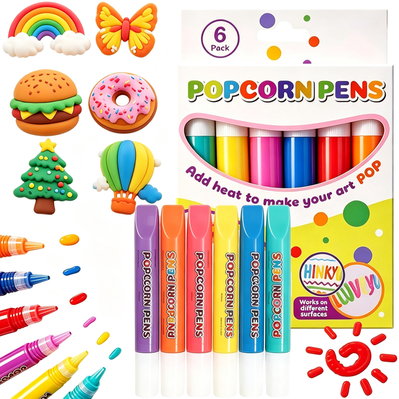 Dvjoy 3D Magic Popcorn Pens,6 Colors1|12 Colors Heat-Activated Puffy Bubble Art Markers|Fun Raised Texture DIY Craft&Greeting Card Drawing Kit