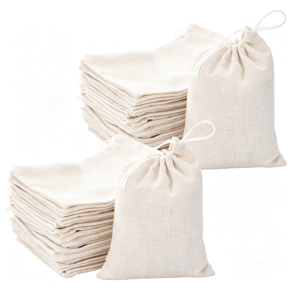 Dvjoy 50 Pcs Muslin Bags,Burlap Bags for Wedding Party Favors Storage,Multipurpose Drawstring Bags for Tea and Jewelry,Sachet Bag,Empty Gift Pouch for Party Home Supplies,3 x 4 Inches