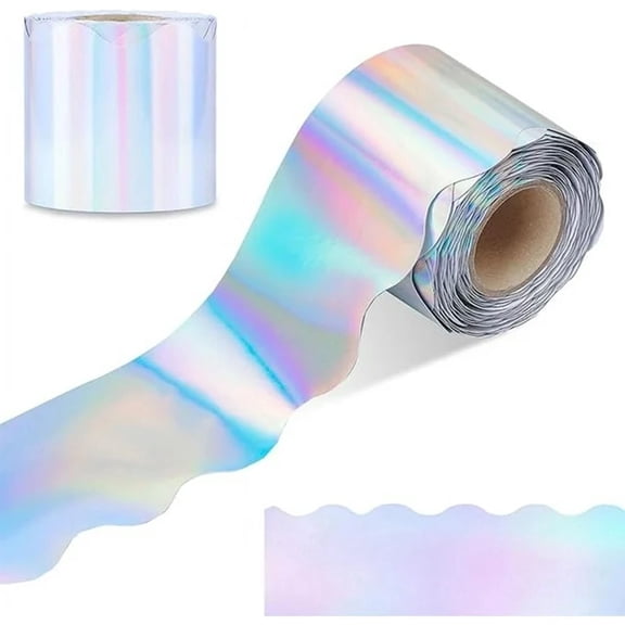 Dvjoy 65 Feet Iridescent Holographic Scalloped Bulletin Board Borders for Classroom Decorations,Versatile Border Trim for Birthday Wedding Home Office Party Supplies