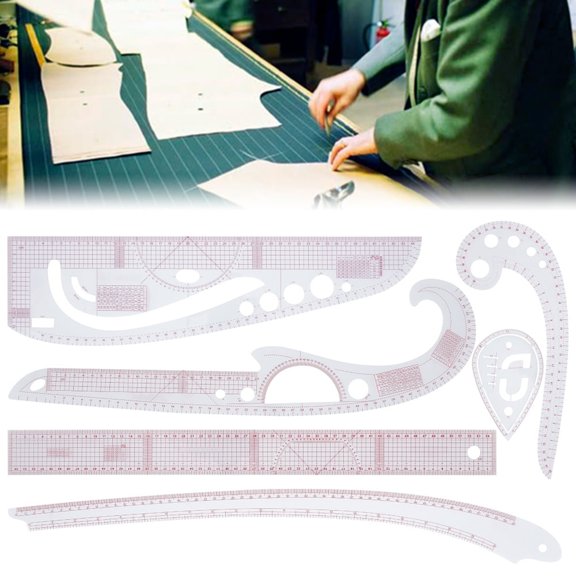 Dvjoy 7Pcs Sewing Ruler Set French Curve Clear Ruler for, Pattern Maker DIY Clothing Dress Making Tailor