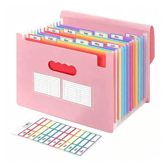 Dvjoy Accordion File Organizer, Expanding File Folder with 13 Pockets, Portable Document Paper Bill Receipt Organizer, Home School Office Supplies, Letter A4 Size Pink
