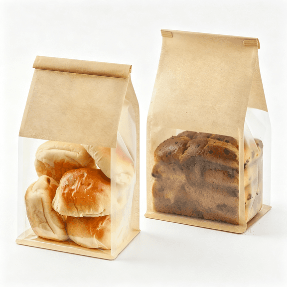 Dvjoy Bread Bags For Homemade Breads, 100 PCS, 11 x 5.1 x 3.9 Inches | Tin Tie Tab Lock, Window, Paper Bags for Bread, Bakery Bags, Cookie & Pastry Packaging