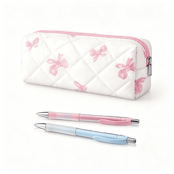 Dvjoy Coquette Bow Pencil Case Pink Bow Cute Pencil Pouch Soft Cotton Storage Bag Aesthetic Pattern Gift Makeup Pouch Cosmetic Travel Bag for Women Pink Bow pencil case pink