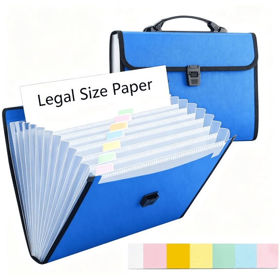Dvjoy Extra Large Legal Size/Foolscap 12 Pockets Accordion File Organizer with Handle, Portable Expanding File Folder, Expandable Plastic Document Organizer for Travel School Office - Blue