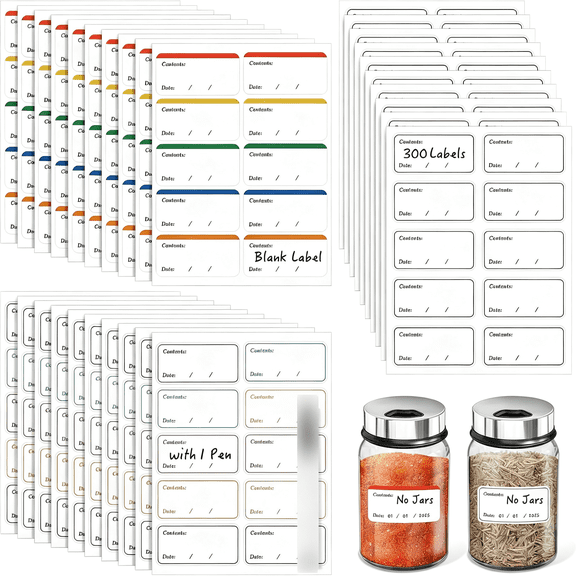 Dvjoy Food Label Stickers,300 Pcs Blank Expiration Date Stickers to Write On,Waterproof Removable Freezer Labels for Glass Spice Jars,Canister,Food Container