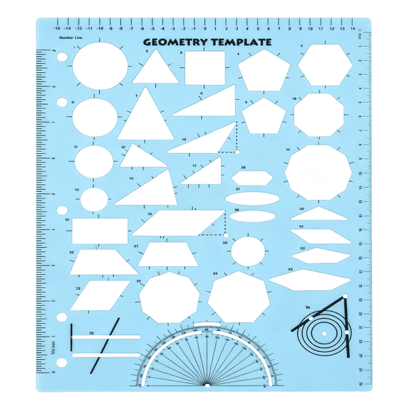 Dvjoy Geometry Template, Geometric Stencil with Protractor, Standard geometry template