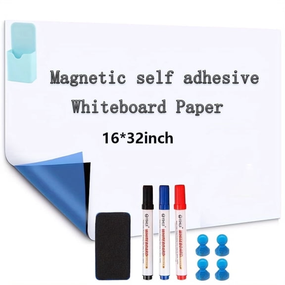 Dvjoy Magnetic Dry Erase Whiteboard Paper with Adhesive 16"x32", White Board Film for Wall Easy Write Clean Office