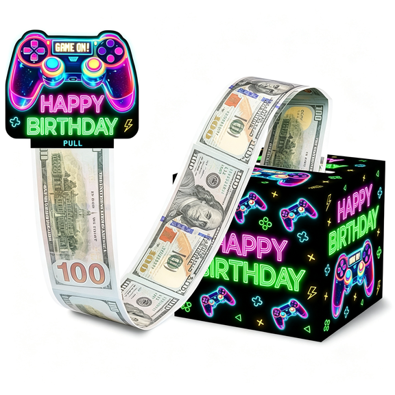 Dvjoy Neon Game Birthday Money Gift Boxes for Cash, Video Game Birthday Money Pull Box for Boys Girls, money gift box