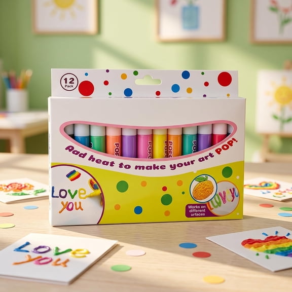 Dvjoy Popcorn Pens Puffy, 2026 New 3D Art, 6 Colors Diy Bubble Popcorn Drawing, 5 Inch Funny Diy Blow for Kids Cards Graffiti, Works on Different Surfaces12pcs