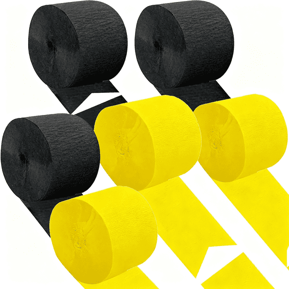 Dvjoy Yellow and Black Crepe Paper 6 Pcs Streamers for Party Decorations, Birthday Wedding DIY Crafts, Gift Wrapping Supplies, Party Decorations black streamers
