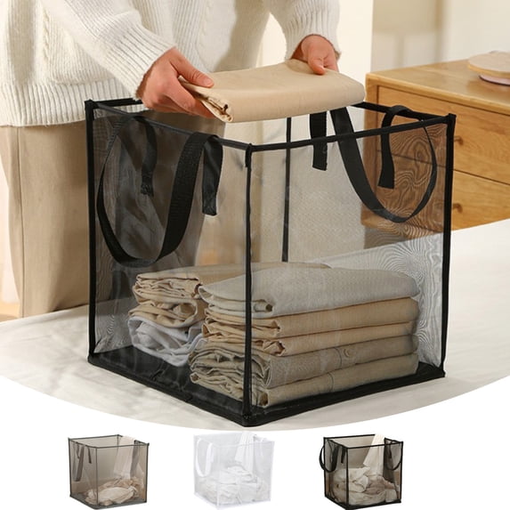 Dvkptbk Laundry Basket Bag with Handles Portable Laundry Basket Mesh Laundry Hamper Basket Folding Dirty Clothes Sundries Storage Bag