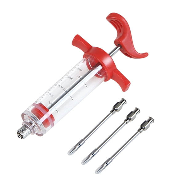 Dvkptbk Stainless Steel Meat Injector Syringe for BBQ Barbecue Tool with 3 Needles