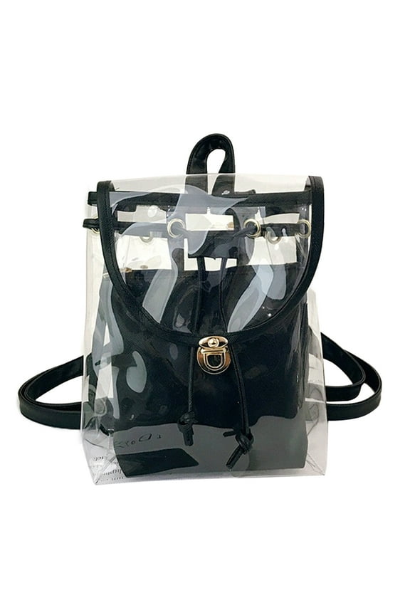 Transparent Backpack/Handbag, Transparent Multipurpose Travel Bag, Transparent Vinyl Travel Bag, Ball Game Concert Transparent Backpack with An Opaque, Black