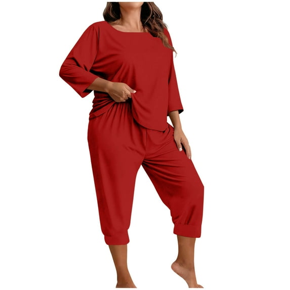 Dvprdro 2 Pack Womens Pajama Sets Plu Size 3/4 Sleeve Pjs Lounge Set Soft Comfy Sleepwear Loungewear