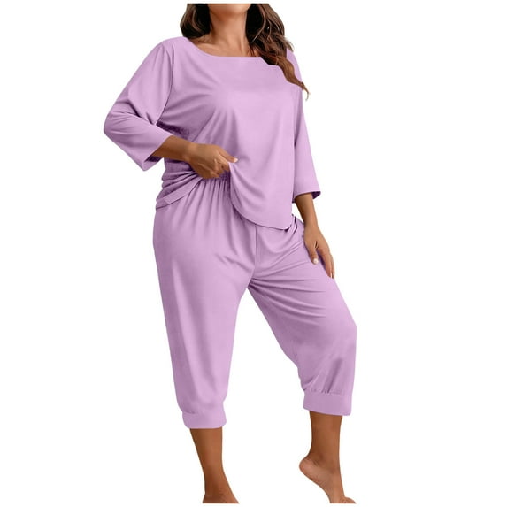 Dvprdro 2 Pack Womens Pajama Sets Plu Size 3/4 Sleeve Pjs Lounge Set Soft Comfy Sleepwear Loungewear