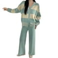 thumbnail image 1 of Dvprdro 2 Piece Lounge Outfits for Women Solid Color Fashionable Casual Loose High Waist Knit Suit V Neck Button Down Cardigan Matching Wide Leg Pants Set Fall Winter Casual Tracksuits Travel Outfits, 1 of 3