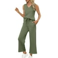 thumbnail image 1 of Dvprdro 2 Piece Outfit Sets for Women Summer Vacation 2025 Summer Sleeveless V Neck Tops and Sweatpants Sets Spring Active Tracksuit Lounge Sets Green Sizes L, 1 of 5