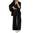 thumbnail image 1 of Dvprdro 2 Piece Trendy Casual Long Sleeve Outfits for Women Loose Fit V Neck One Button Flowy Dressy Blouse Tops Fashion Pleated Wide Leg Suit Pants Sets Lightweight Elegant Streetwear Sets, 1 of 5