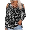 thumbnail image 1 of Dvprdro 2025 Fashion Off the Shoulder Tops for Women Crosscriss Hollow Out Floral Printed Long Sleeve Tunic Blouse Elegant Comfy Business Dressy Work Shirts Top, 1 of 4