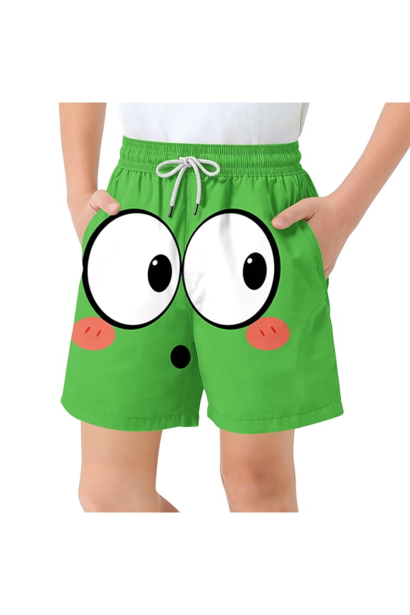 Boys Bermuda Summer Loose Athletic Print Elastic Drawstring Waist Quick Dry Breathable Beach Surf Swim Shorts with Side Pockets