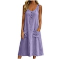 thumbnail image 1 of Dvprdro Button Front Linen Midi Dress for Women Crewneck Sleeveless Side Pockets Loose Fit A Line Solid Summer, 1 of 9