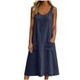thumbnail image 1 of Dvprdro Button Front Linen Midi Dress for Women Crewneck Sleeveless Side Pockets Loose Fit A Line Solid Summer, 1 of 9