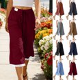 thumbnail image 1 of Dvprdro Capri Pants for Women Cotton Wide Leg Lace Hem Drawstring Elastic Waist Side Pockets Solid Loose Fit Summer Beach, 1 of 8