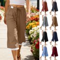 thumbnail image 1 of Dvprdro Capri Pants for Women Cotton Wide Leg Lace Hem Drawstring Elastic Waist Side Pockets Solid Loose Fit Summer Beach, 1 of 8